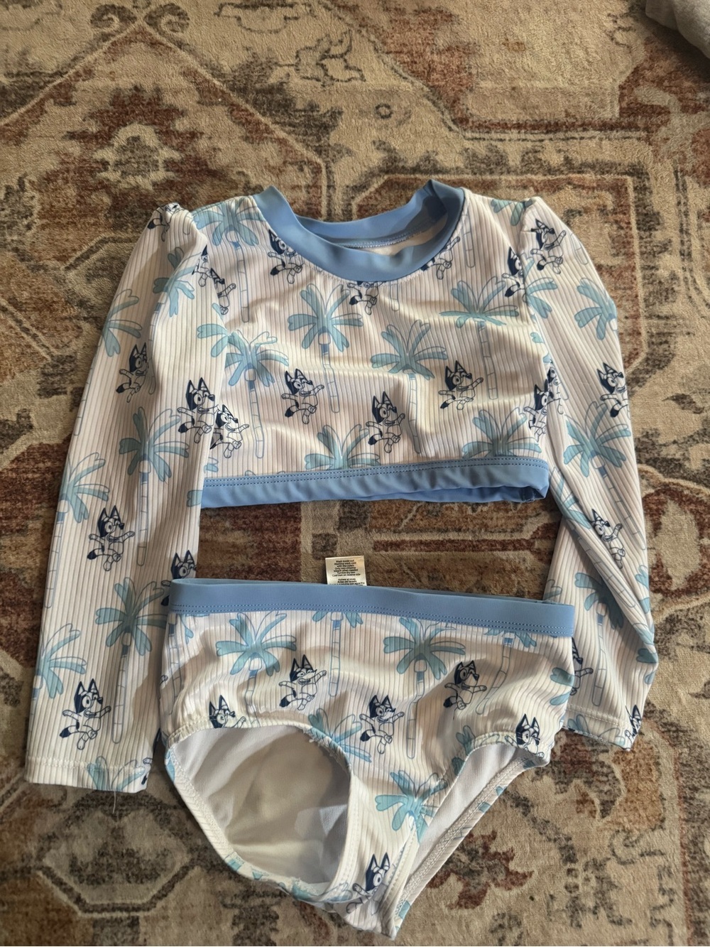Lucy White and Light Blue Palm-Print Long-Sleeve Rashguard Set
